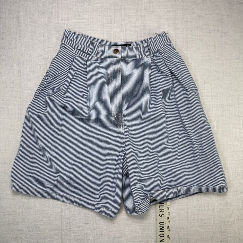 VTG Harve Benard Shorts 0 CSXS 26" Women P Blue White Striped High Waist Pleated